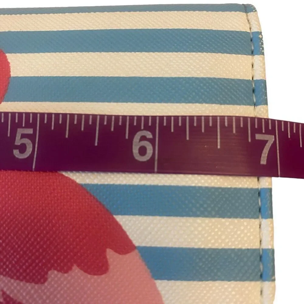 Pink Flamingo Blue and White Striped Bi-Fold Wallet‎